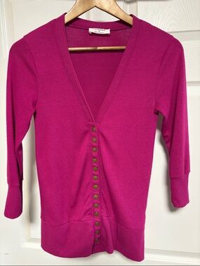 Zenana Outfitters Fuchsia Snap-Front V-Neck Cardigan